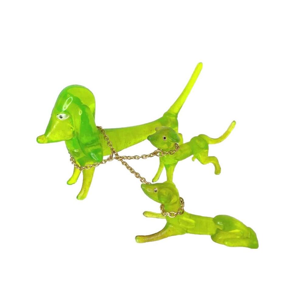 Lucite Dachshund Dog Set Momma And Puppies  Made In Hong Kong